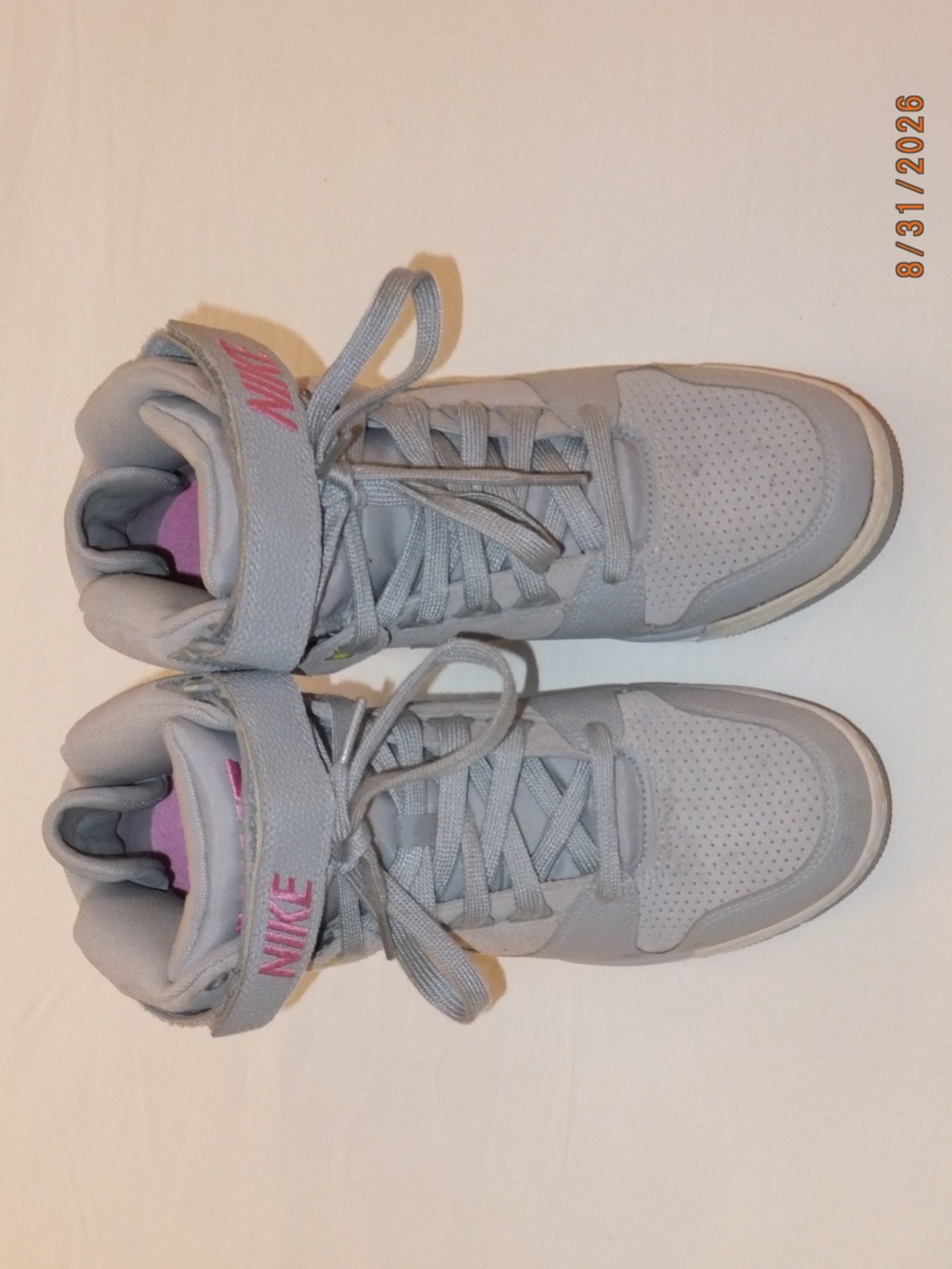 Women’s Nike Air Revolution Sky Hi hidden wedge sneakers gray pink blue 7.5